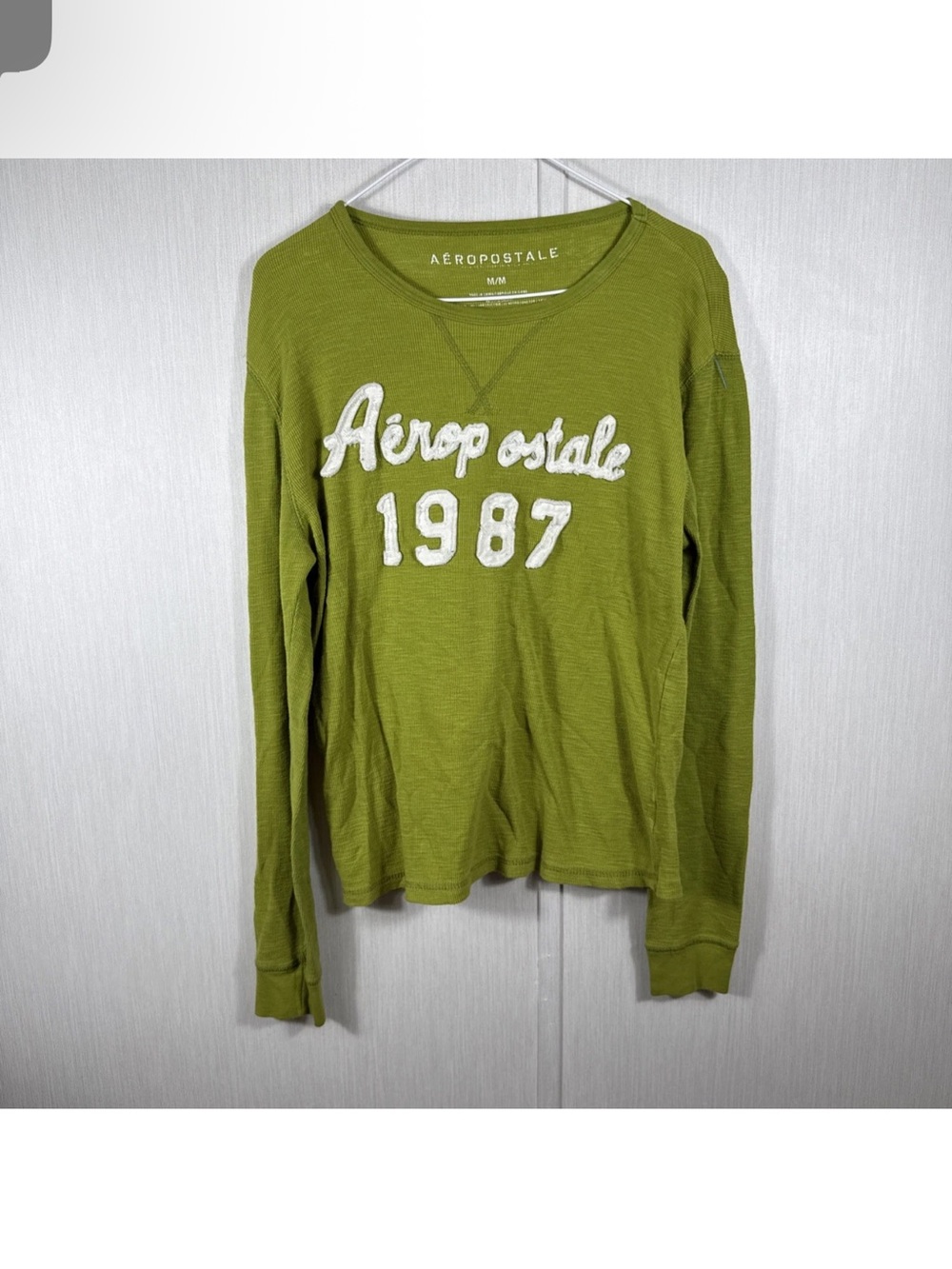 Vintage Aeropostale 1987 Eighty Seven Graphic Long Sleeve Henley Top Chartreuse